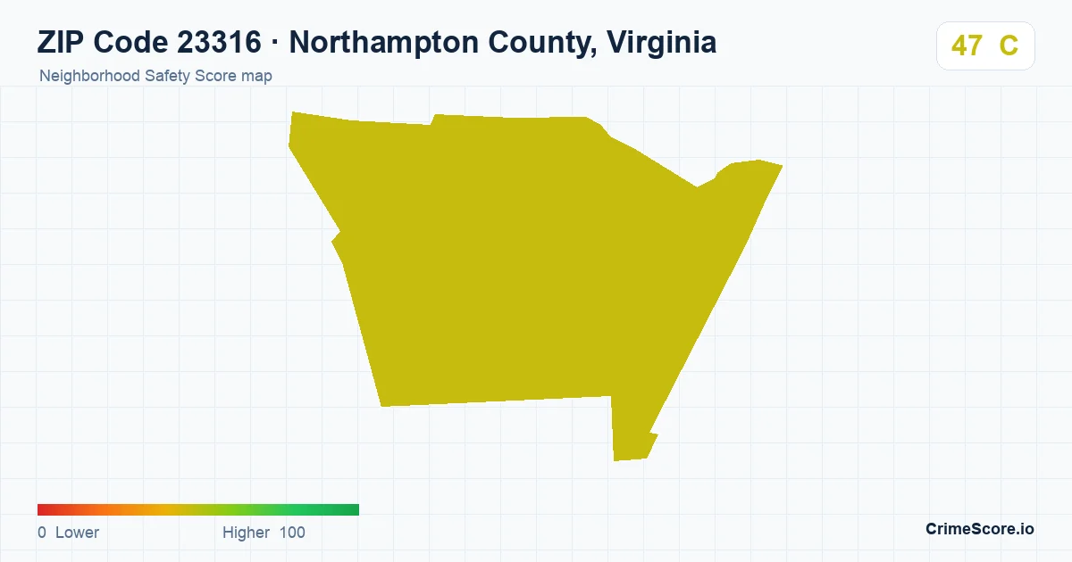 ZIP Code 23316 in Northampton County, Virginia neighborhood Safety Score map