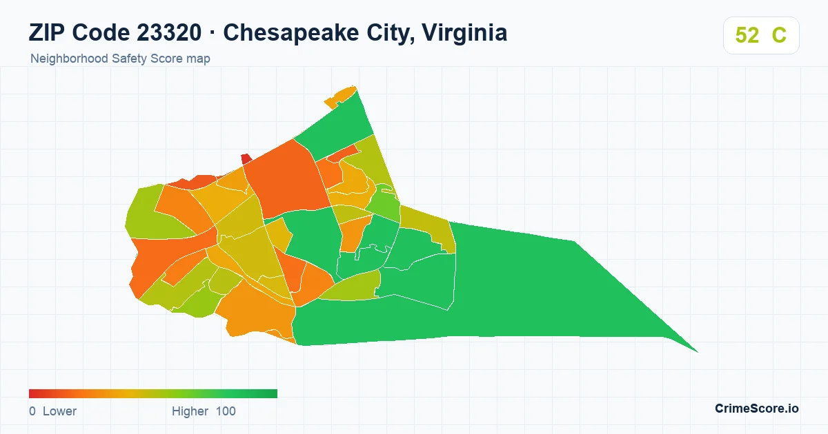ZIP Code 23320 in Chesapeake City, Virginia neighborhood Safety Score map