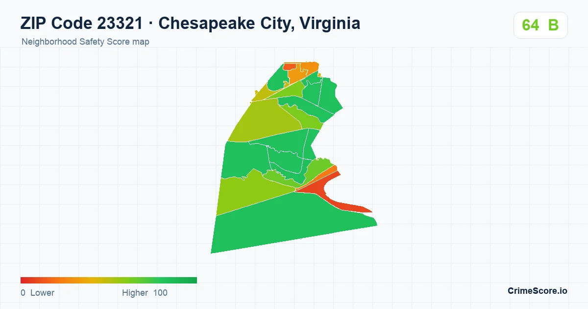 ZIP Code 23321 in Chesapeake City, Virginia neighborhood Safety Score map
