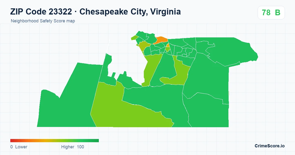 ZIP Code 23322 in Chesapeake City, Virginia neighborhood Safety Score map