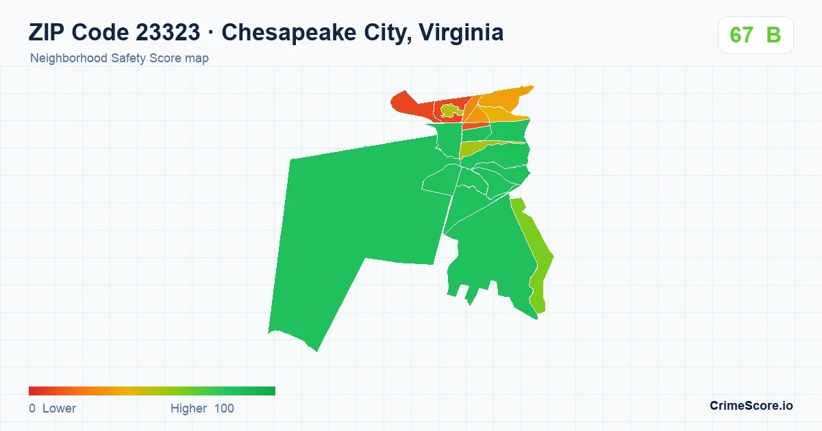ZIP Code 23323 in Chesapeake City, Virginia neighborhood Safety Score map