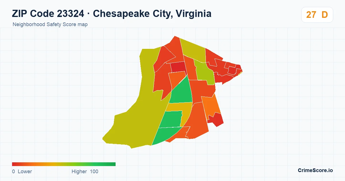 ZIP Code 23324 in Chesapeake City, Virginia neighborhood Safety Score map
