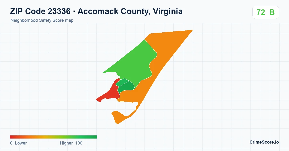 ZIP Code 23336 in Accomack County, Virginia neighborhood Safety Score map