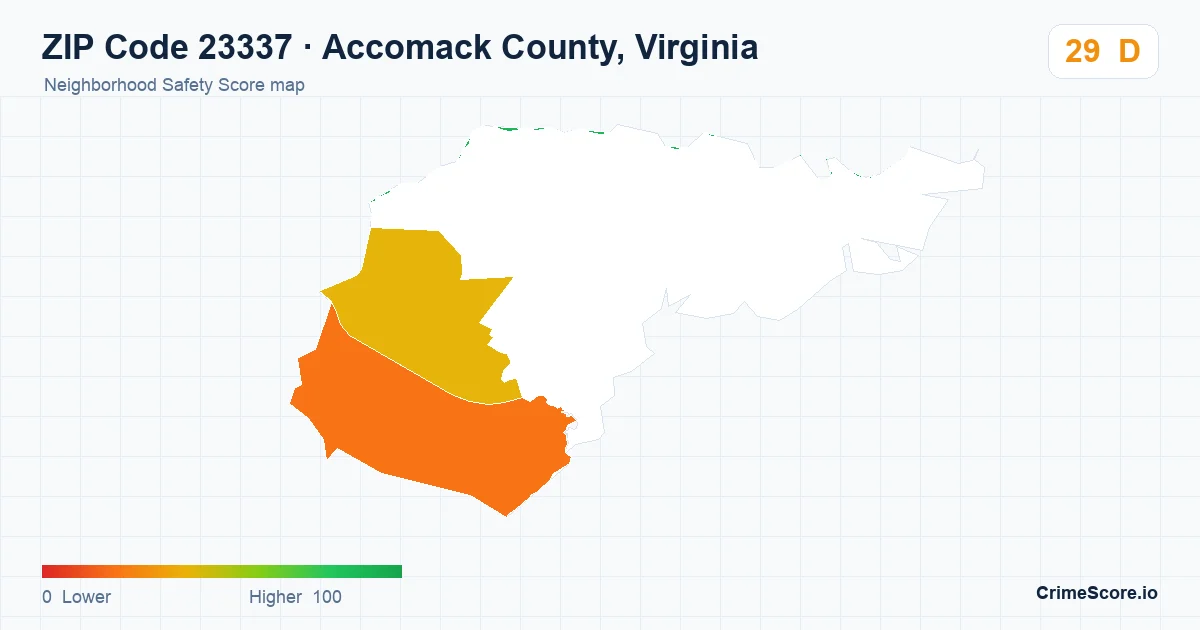 ZIP Code 23337 in Accomack County, Virginia neighborhood Safety Score map