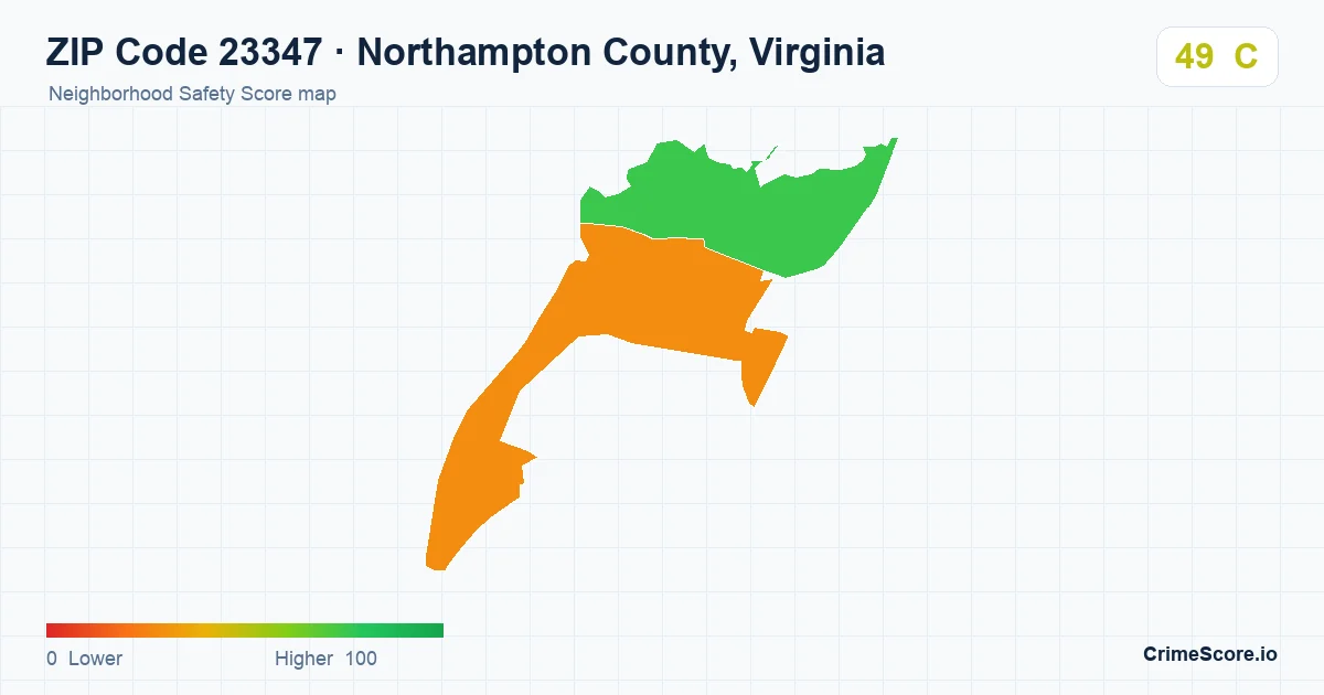 ZIP Code 23347 in Northampton County, Virginia neighborhood Safety Score map