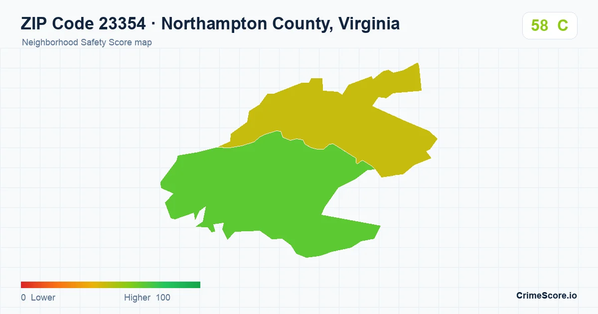 ZIP Code 23354 in Northampton County, Virginia neighborhood Safety Score map