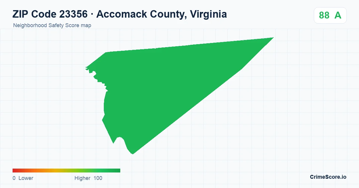 ZIP Code 23356 in Accomack County, Virginia neighborhood Safety Score map