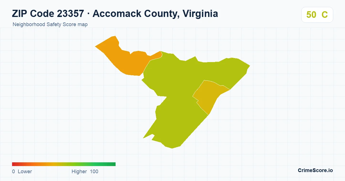 ZIP Code 23357 in Accomack County, Virginia neighborhood Safety Score map