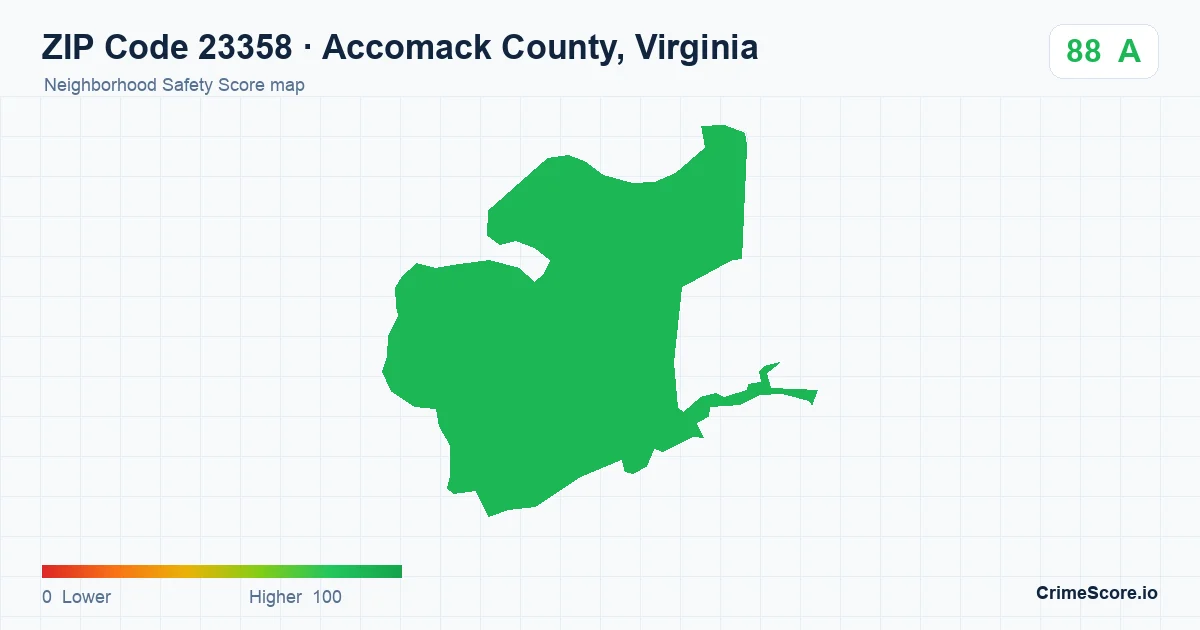 ZIP Code 23358 in Accomack County, Virginia neighborhood Safety Score map