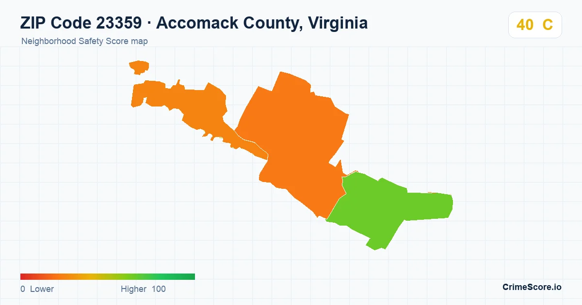 ZIP Code 23359 in Accomack County, Virginia neighborhood Safety Score map