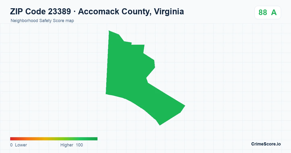 ZIP Code 23389 in Accomack County, Virginia neighborhood Safety Score map