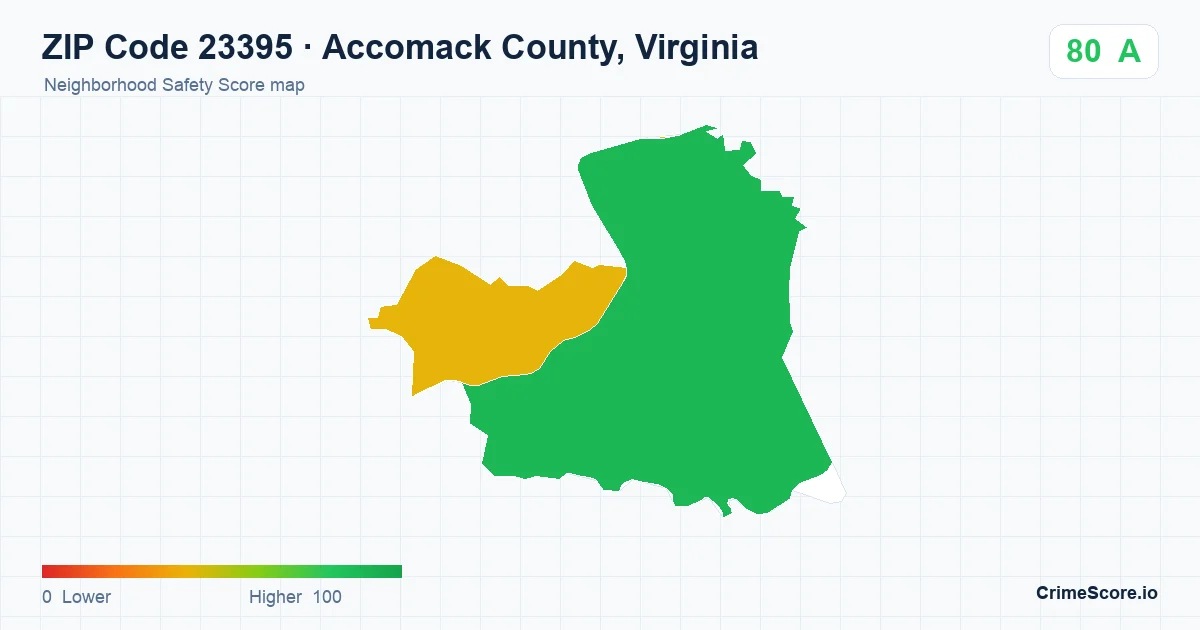 ZIP Code 23395 in Accomack County, Virginia neighborhood Safety Score map
