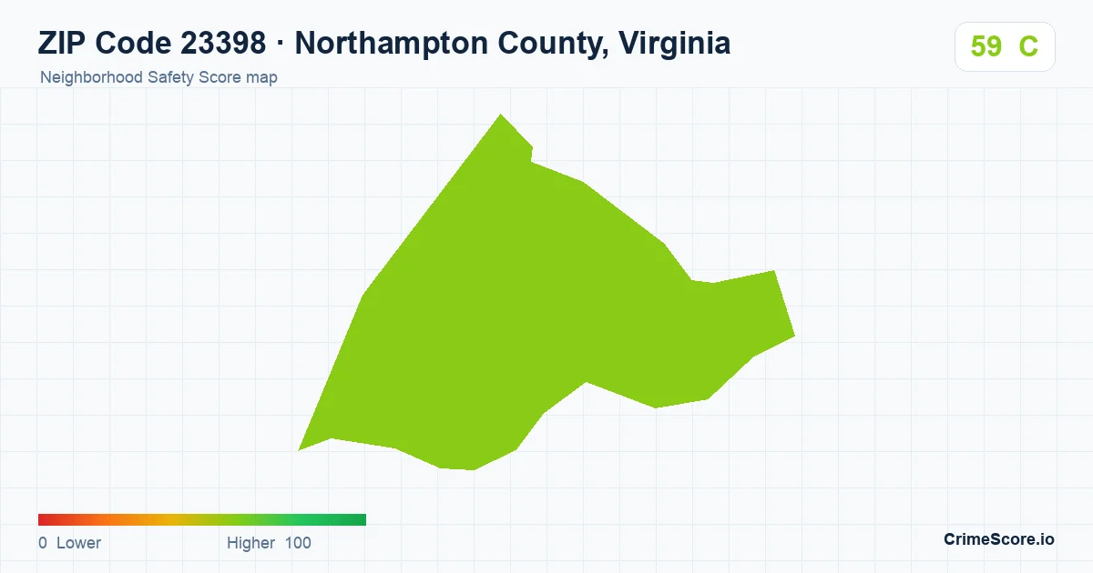 ZIP Code 23398 in Northampton County, Virginia neighborhood Safety Score map
