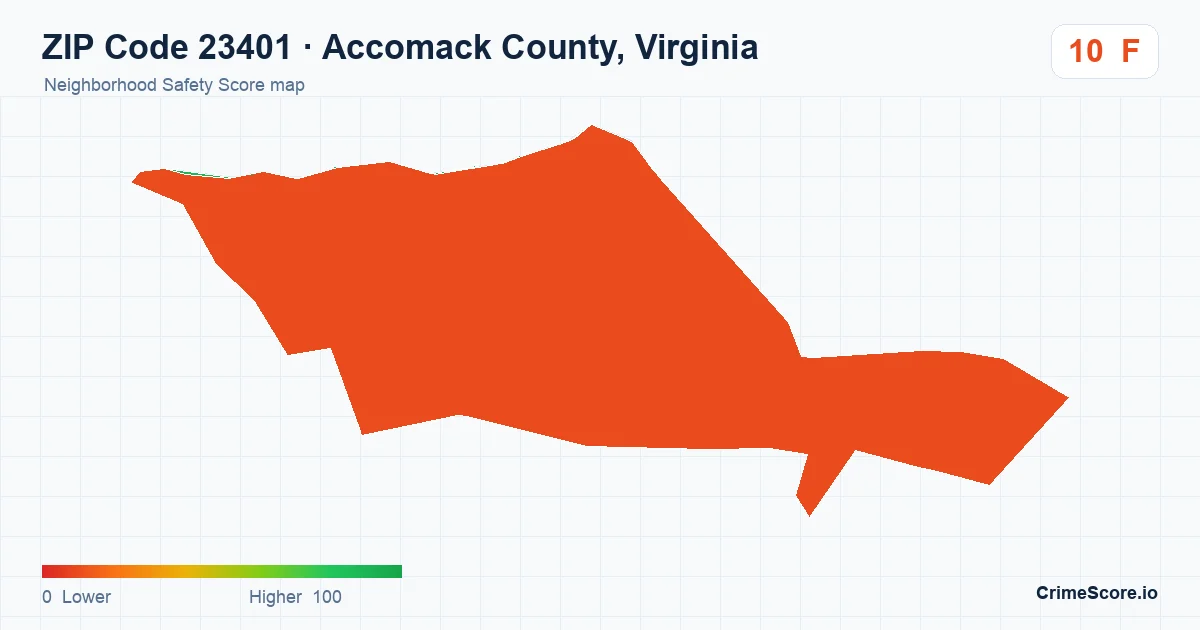 ZIP Code 23401 in Accomack County, Virginia neighborhood Safety Score map