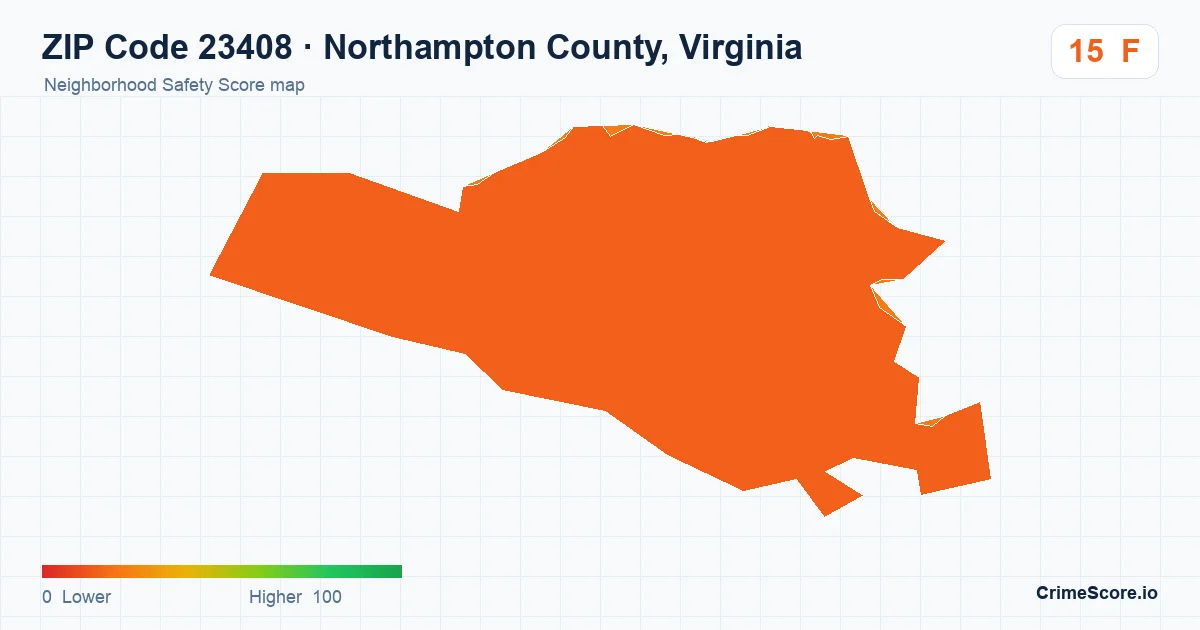 ZIP Code 23408 in Northampton County, Virginia neighborhood Safety Score map