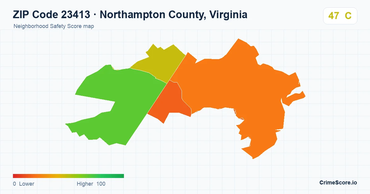 ZIP Code 23413 in Northampton County, Virginia neighborhood Safety Score map