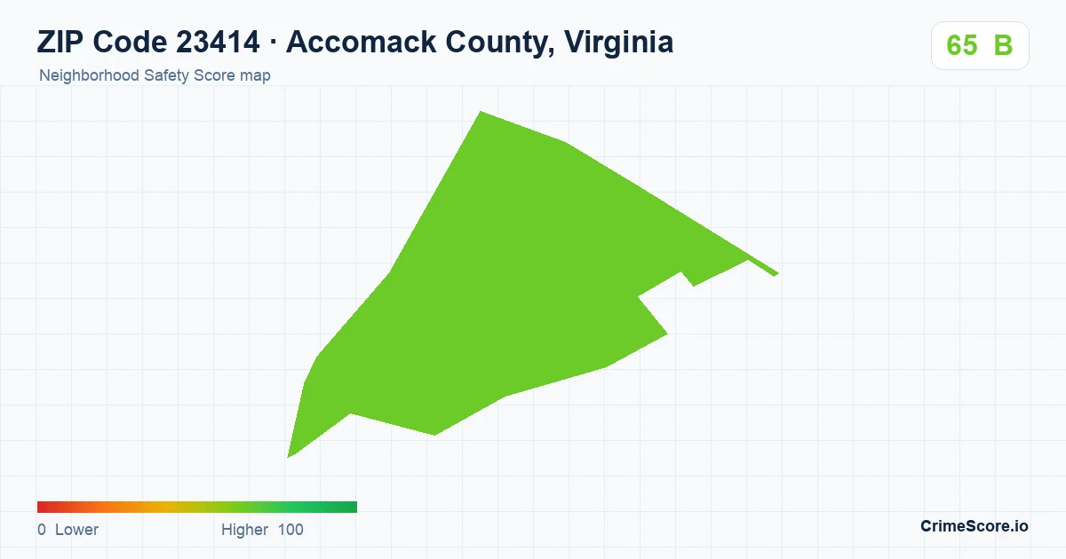 ZIP Code 23414 in Accomack County, Virginia neighborhood Safety Score map