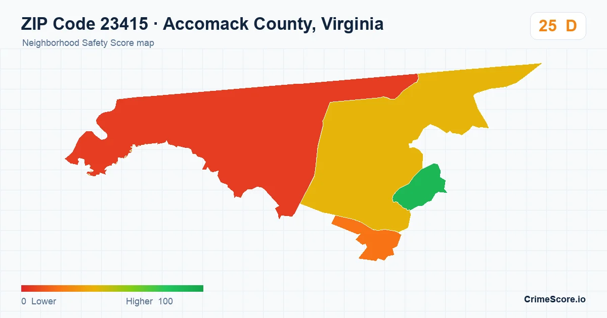 ZIP Code 23415 in Accomack County, Virginia neighborhood Safety Score map