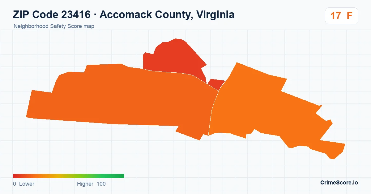 ZIP Code 23416 in Accomack County, Virginia neighborhood Safety Score map