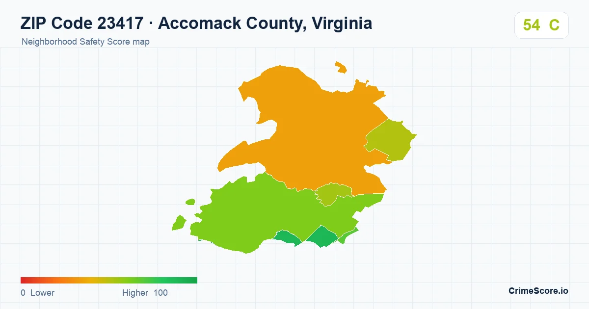 ZIP Code 23417 in Accomack County, Virginia neighborhood Safety Score map