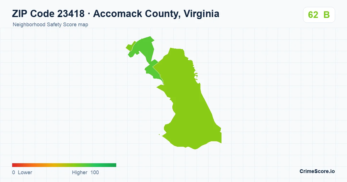 ZIP Code 23418 in Accomack County, Virginia neighborhood Safety Score map