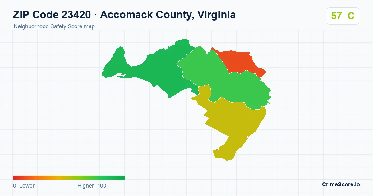 ZIP Code 23420 in Accomack County, Virginia neighborhood Safety Score map