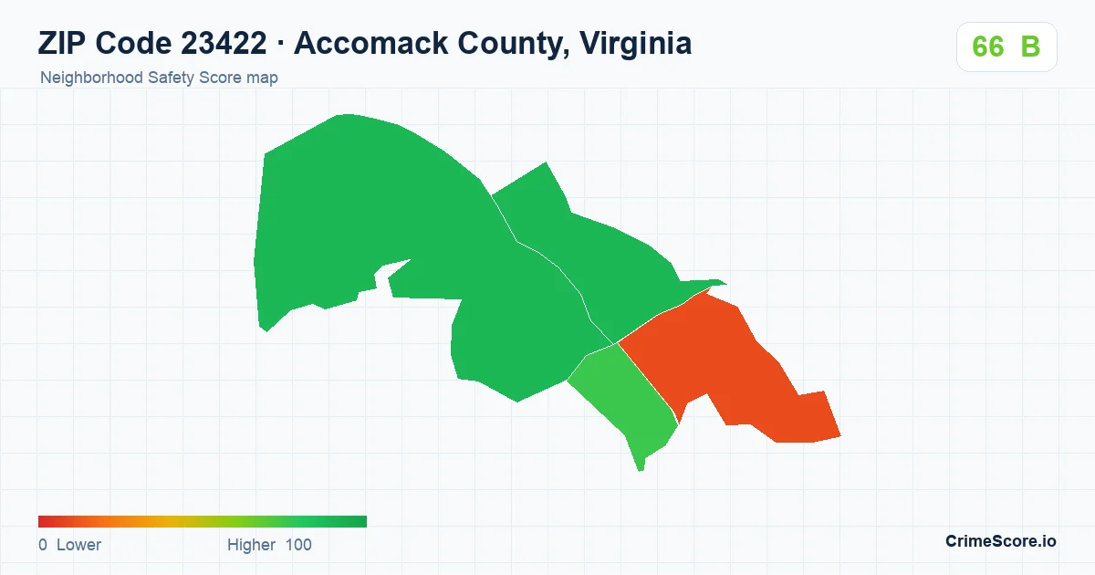 ZIP Code 23422 in Accomack County, Virginia neighborhood Safety Score map