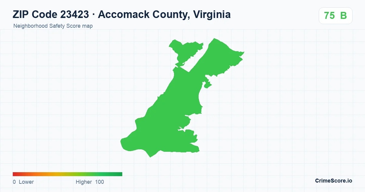 ZIP Code 23423 in Accomack County, Virginia neighborhood Safety Score map