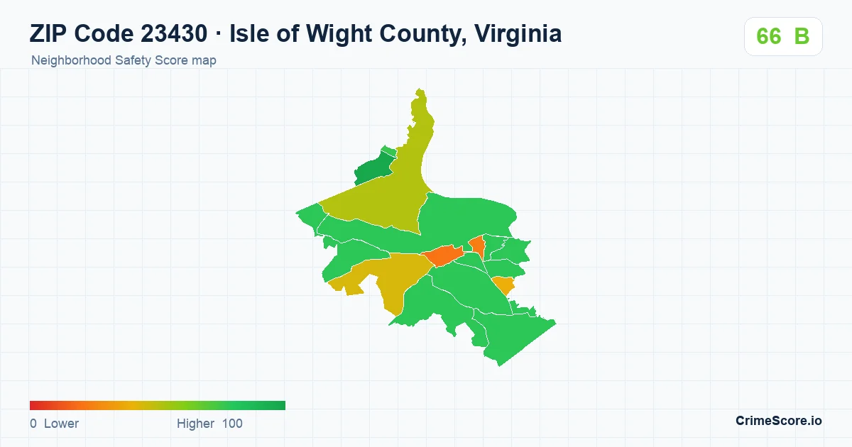 ZIP Code 23430 in Isle of Wight County, Virginia neighborhood Safety Score map