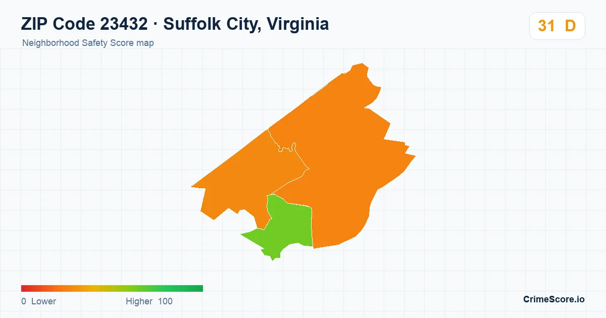 ZIP Code 23432 in Suffolk City, Virginia neighborhood Safety Score map