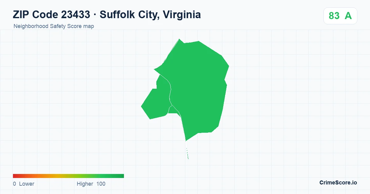 ZIP Code 23433 in Suffolk City, Virginia neighborhood Safety Score map