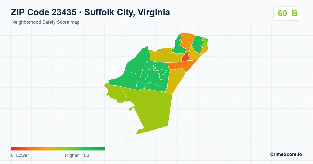 ZIP Code 23435 in Suffolk City, Virginia neighborhood Safety Score map
