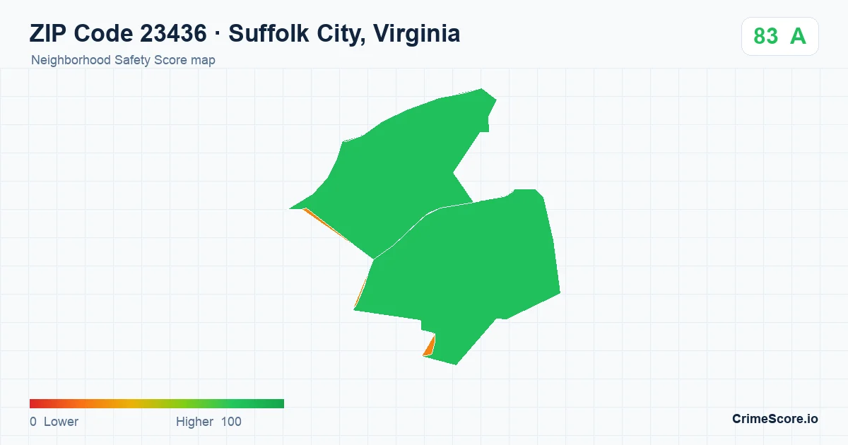 ZIP Code 23436 in Suffolk City, Virginia neighborhood Safety Score map