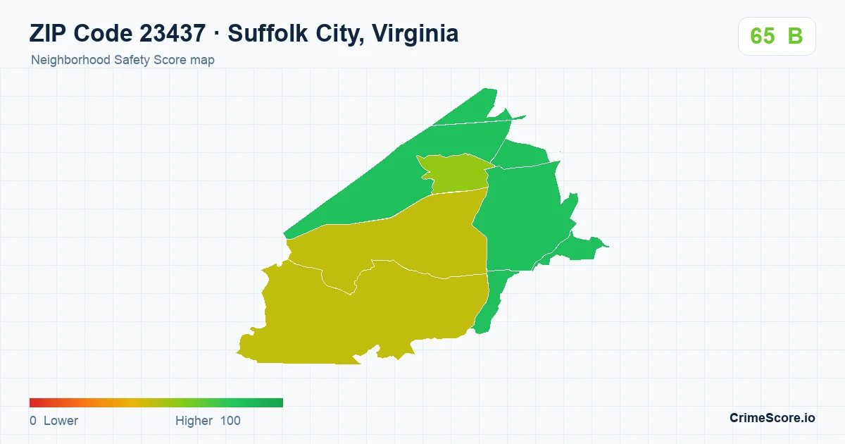 ZIP Code 23437 in Suffolk City, Virginia neighborhood Safety Score map