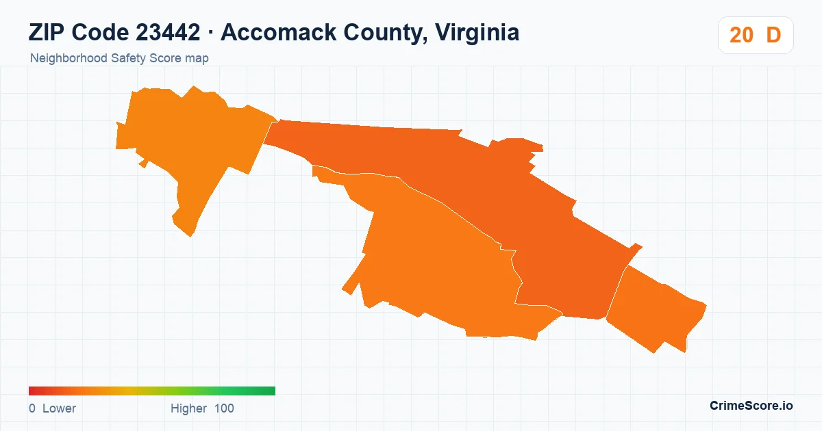 ZIP Code 23442 in Accomack County, Virginia neighborhood Safety Score map