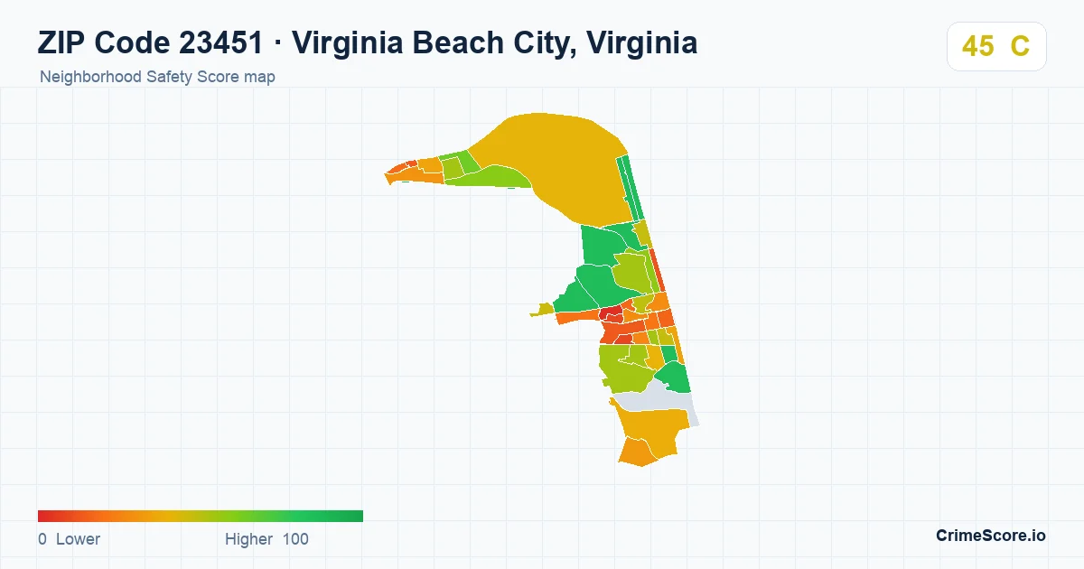 ZIP Code 23451 in Virginia Beach City, Virginia neighborhood Safety Score map
