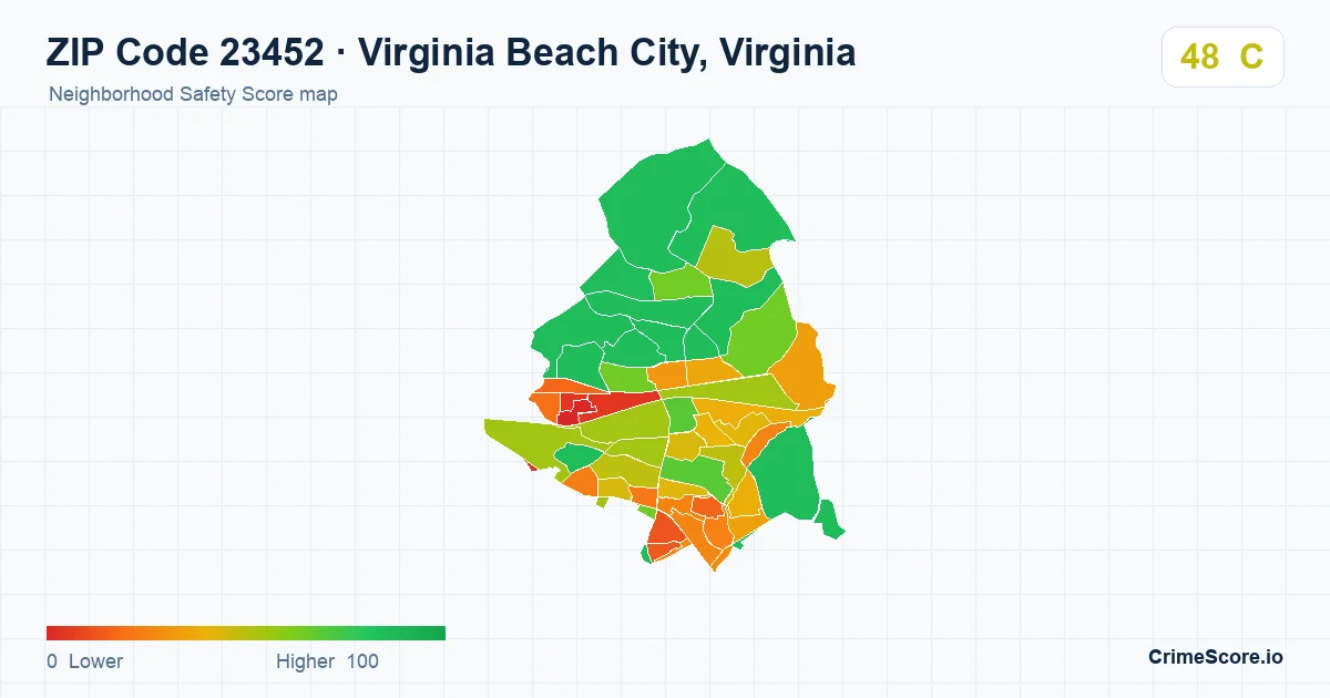ZIP Code 23452 in Virginia Beach City, Virginia neighborhood Safety Score map