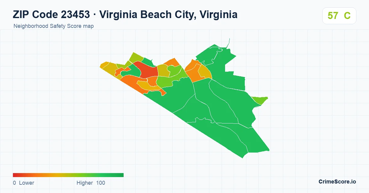 ZIP Code 23453 in Virginia Beach City, Virginia neighborhood Safety Score map
