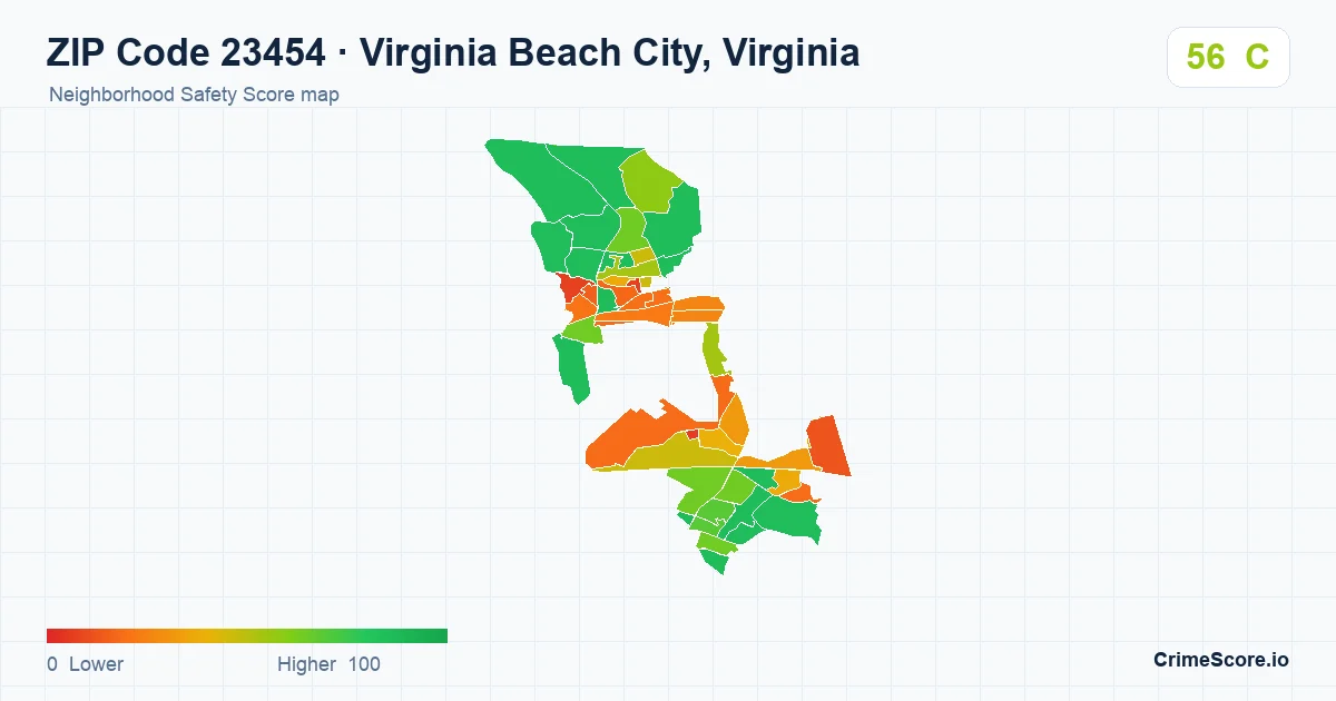 ZIP Code 23454 in Virginia Beach City, Virginia neighborhood Safety Score map