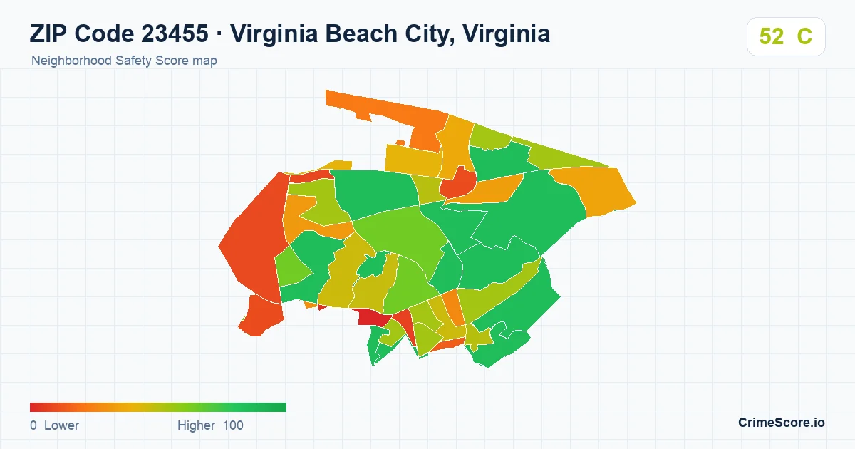 ZIP Code 23455 in Virginia Beach City, Virginia neighborhood Safety Score map