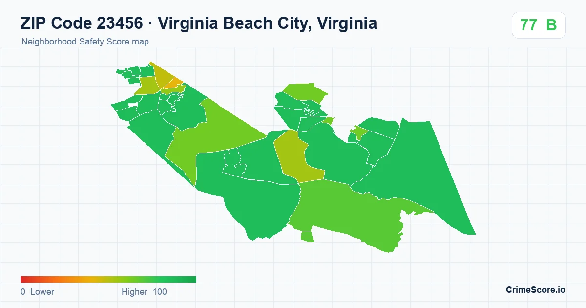 ZIP Code 23456 in Virginia Beach City, Virginia neighborhood Safety Score map