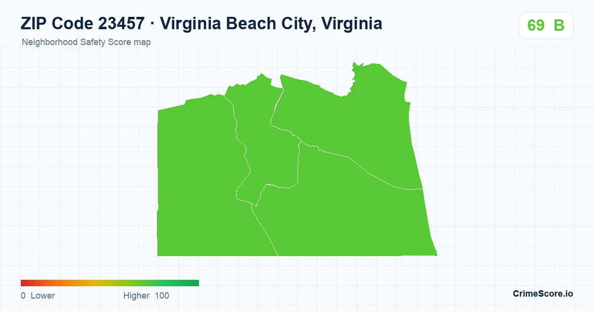ZIP Code 23457 in Virginia Beach City, Virginia neighborhood Safety Score map