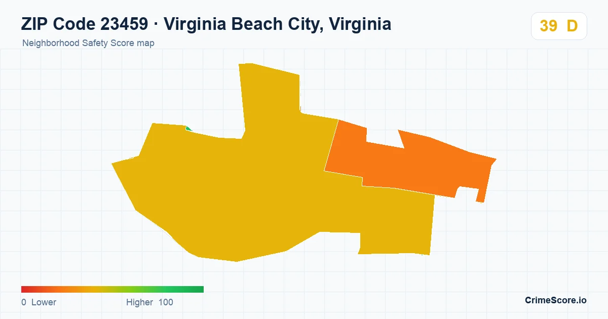 ZIP Code 23459 in Virginia Beach City, Virginia neighborhood Safety Score map