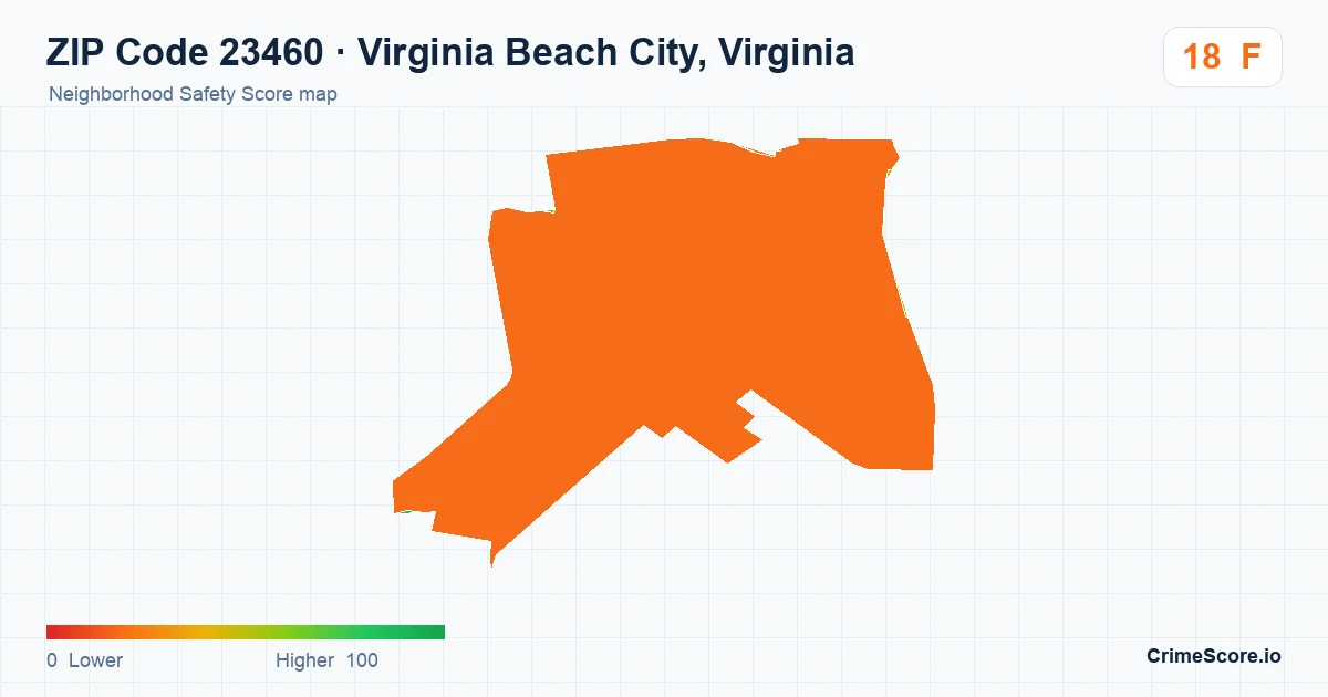 ZIP Code 23460 in Virginia Beach City, Virginia neighborhood Safety Score map