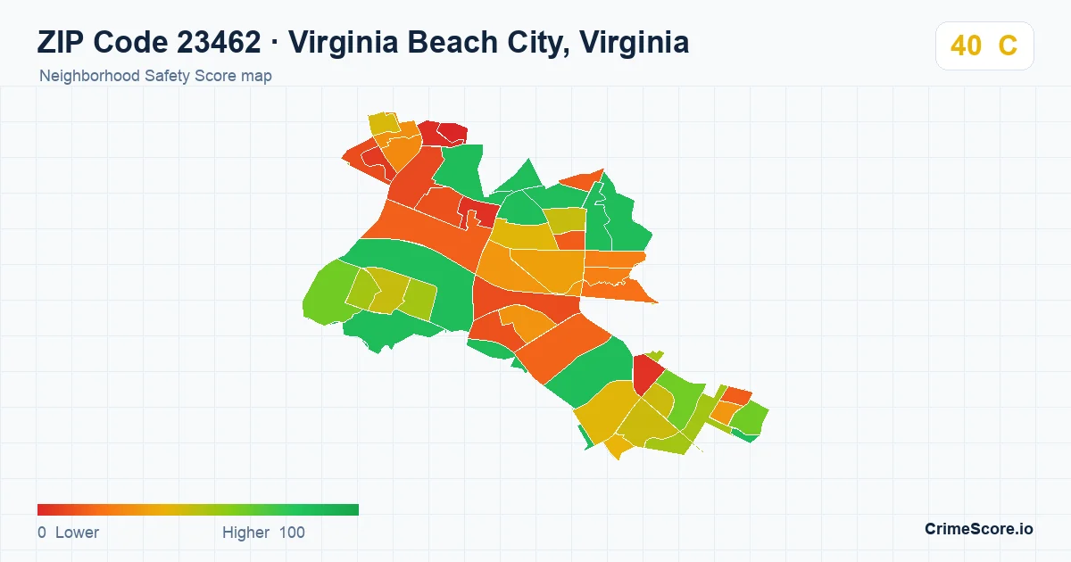 ZIP Code 23462 in Virginia Beach City, Virginia neighborhood Safety Score map