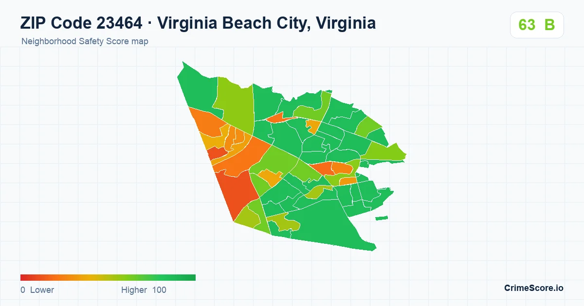 ZIP Code 23464 in Virginia Beach City, Virginia neighborhood Safety Score map