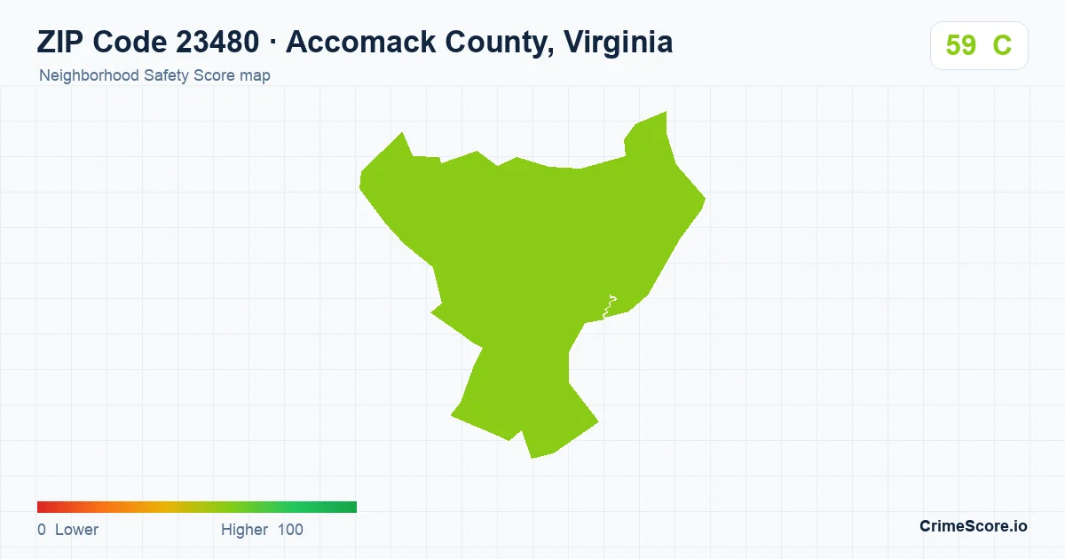 ZIP Code 23480 in Accomack County, Virginia neighborhood Safety Score map