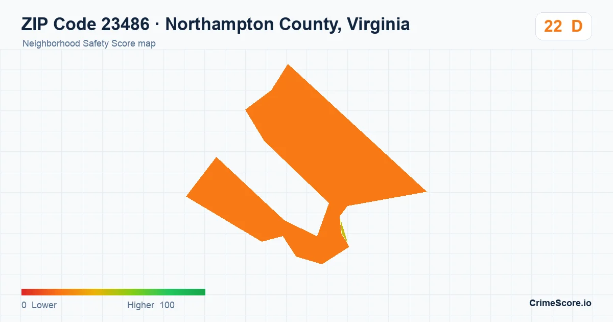 ZIP Code 23486 in Northampton County, Virginia neighborhood Safety Score map