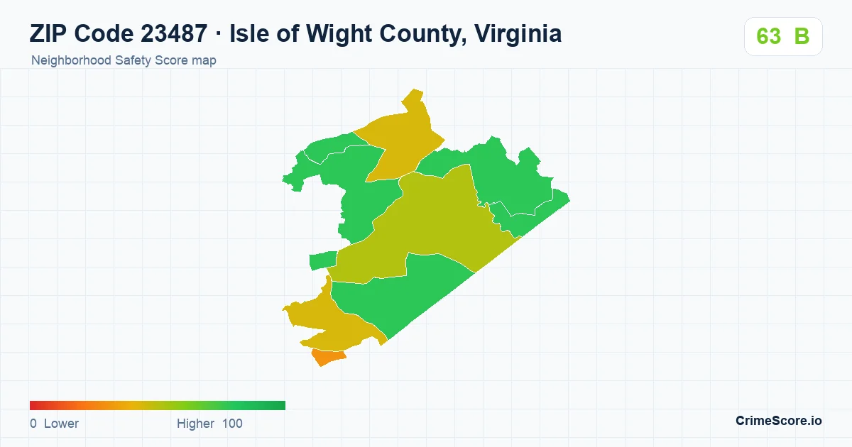 ZIP Code 23487 in Isle of Wight County, Virginia neighborhood Safety Score map