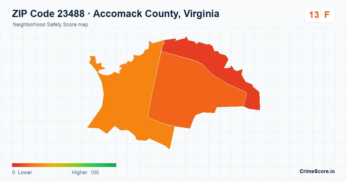 ZIP Code 23488 in Accomack County, Virginia neighborhood Safety Score map